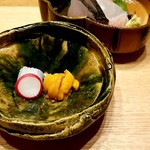 日本料理 e. - 御造り（アカイカ・ウニ・鰆）