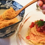 やまぐち - 
      冷たいパスタ
      フルーツトマト冷製のカップレーゼ
      芽ネギ、カラスミかけ放題