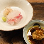 蒼穹 - 大分県産真鯛の刺身　鮟肝のポン酢漬け