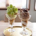 merci - シャインマスカットのパフェ（1680円）とモンブランのパフェ（1380円）