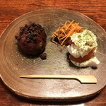 鰻はし本 - 栗の渋皮煮と柿クリームチーズ