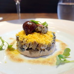ル ボークープ - 新サンマ、マロンのタルタルと生ハムのムース ミモザ仕立て