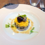 ル ボークープ - 新サンマ、マロンのタルタルと生ハムのムース ミモザ仕立て