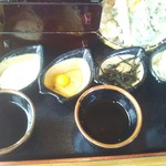 Chuujian - とろろ、ウズラ、胡麻海苔、葱ワサビ。いろいろ楽しめそうだ！