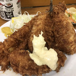 とんかつ八千代 - ハモ、アジ、アナゴフライ定食（アジフライでかい！）