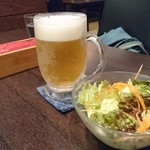 80℃ - アサヒスーパードライとサラダ