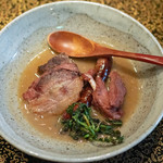 ざんざ亭 - 2018.11 ジビエシャルキュトリー 高遠の蕎麦の実と鹿燻製のスープ