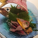 魚菜 日本橋亭 - 鯵刺し。