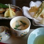 Torizen - 「水車御膳」サワラ西京焼き、天ぷら盛り、茶碗蒸し