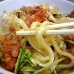 グランドキッチン池袋 - （2011/8月-2）「冷やし豚しゃぶうどん」の麺アップ