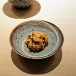 鮨 唐島 - あん肝にスイカの奈良漬け