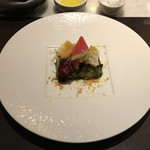 Lien - アントレ①（北海道産帆立貝 広島県産真牡蠣 シラス 焼き海苔の温製ムーステリーヌ）