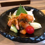 Avocado and salmon wasabi soy sauce