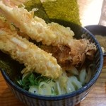 讃州手打ちうどん 我龍 - 大きな海老天2尾