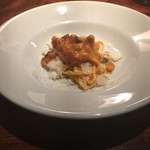 ボッテガ - 『完熟トマト パンチェッタ 卵黄で和えたトンナレッリ』前回も食べたけど美味しい。