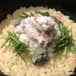 御料理 光安 - 蟹の炊き込みご飯。蟹と蟹味噌がたっぷり。香りが凄い。