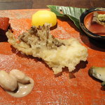 銀座 座屋 - 八寸（舞茸の天ぷら、アワビの柔らか煮、サバ、近江こんにゃく、キヌカツギ、栗、新ピーナッツ）