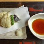 打心蕎庵 - アジ、アナゴ、ししとう、茄子の天ぷら