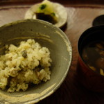 日本料理 晴山 - ご飯、赤出汁、香の物
