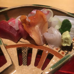 銀座 しのはら - お造り：鮪・烏賊・赤貝・鯛・平目