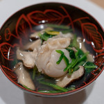 うを徳 - 2018.12 青森イタヤガイと出雲椎茸と京都壬生菜と柚子のお浸し