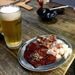 宇多津ホルモン - 何杯目かの時のビールとお肉たち