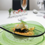 イル コラッツィエーレ - 前菜 アオリイカとカラスミ イカスミを練りこんだ手打ち冷製タリオリーニ☆