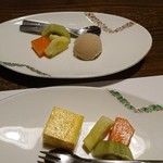 秀月 - デザートのマンゴープリンとほうじ茶アイス