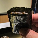 野嵯和 - 太刀魚に 海老のそぼろを焼き海苔で巻いてあります。旨味を感じながら頂きました。　　　　　　2018.12.01