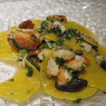 リストランテ サクラ - コルツェッティ　シェフの釣り上げたヒラメ　永遠の海老