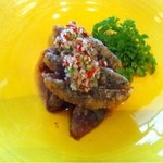 御田町 桃の木 - 揚げピータンの甘酢がけ