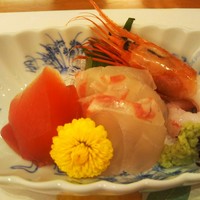 京料理 たん熊北店 Directed by M.Kurisu - 刺身三種、甘海老、鯛は良かった。鮪がねえ