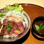 Nihon Ryouri Aduma - 彩りパレットと地酒まつり3600円の牛ステーキ丼