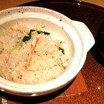 Nihon Ryouri Aduma - 彩りパレットと地酒まつり3600円のズワイガニ土鍋ご飯