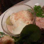 西天満バル - 茄子の煮びたしの上の胡麻ソースが秀逸