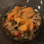 ヴェーナ - ●セコガニのトマトソースリゾット
                                北海道の雲丹をのせて