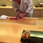 安べえ寿し - 大将の包丁さばき