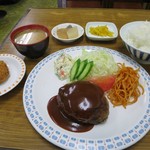 ミカゲヤ食堂 - ハンバーグ定食900円＋ミンチカツ150円＋ライス大盛り50円