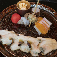 懐石一空 - 2018.12 穴子白焼き 自家製カラスミ大根 ツブ貝 トマトのレモン酢漬け 生湯葉 きぬかつぎ 山口岸根栗渋皮煮