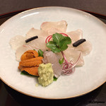 御料理 寺沢 - 鮃昆布〆とバフン海胆