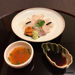 御料理 寺沢 - 向付自家製の柑橘ポン酢と割醤油 