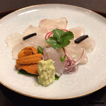 御料理 寺沢 - 鮃昆布〆とバフン海胆