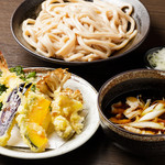 musashinoudonichiyahonten - 肉汁と天ぷら5点盛セット