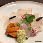 御料理 寺沢 - 鮃昆布〆とバフン海胆
