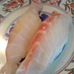 廻鮮寿司 塩釜港 - スズキ、ゴリゴリのしまった身が美味しい♪