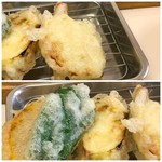 Tempura Ya Kita - 穴子定食の「玉ねぎ」「ピーマン」