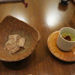 蕎麦懐石 義 - 抹茶のブリュレ、わらびもち
