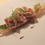 レストラン サンパウ - Deustacion　金目鯛のコカ　アーティチョークのテクスチャー、エンダイブ