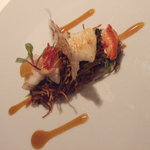 レストラン サンパウ - Deustacion　カサゴとオマール海老　野菜のフィデウア、カサゴの皮のチップス