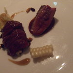 レストラン サンパウ - Deustacion　シャラン産の鴨肉　ズッキーニのお花のフリット、柚子、メーブルシロップ